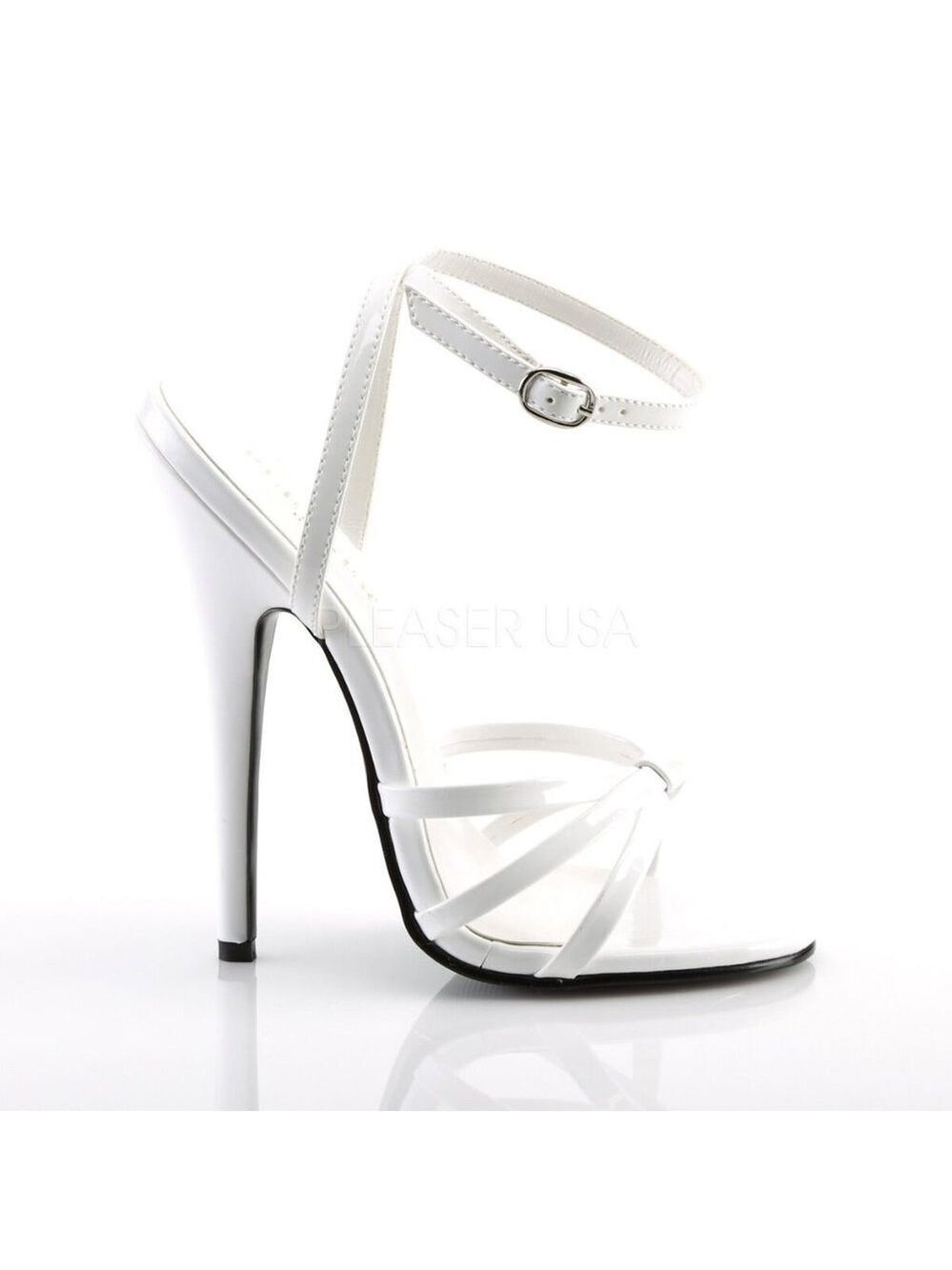 6" High Heel Sandals Ankle Wrap Strap Shoes White